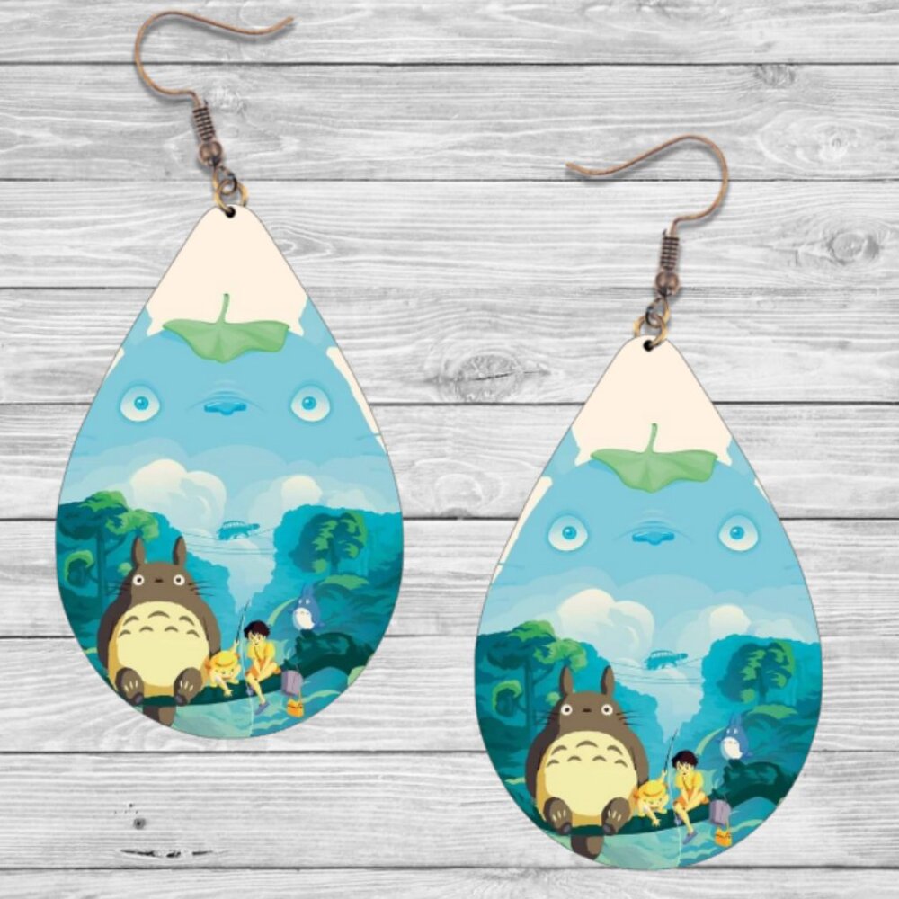 My Neighbor Totoro Earrings: Wooden Teardrop Hypoallergenic